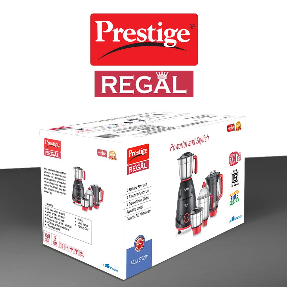 Prestige Regal 750W Mixer Grinder with 3 stainless-steel Jars